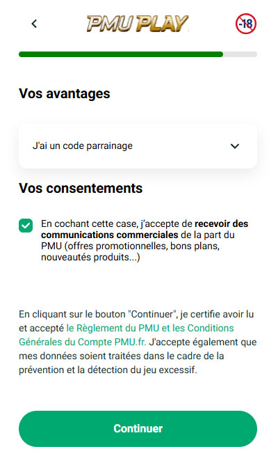 Choix du code avantage PMU PLAY
